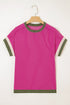 Retro Vibe Contrast Trim Corded Knit Short Sleeve Top